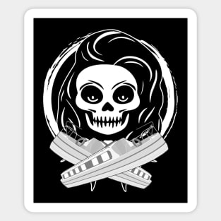 Roving Trader Skull and Narrowboat White Logo Sticker